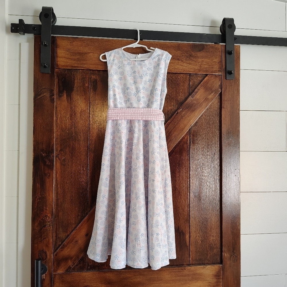 Classic Whimsy Pink White Gingham Floral Dress Size 8 Preppy Pastel Tie Back
